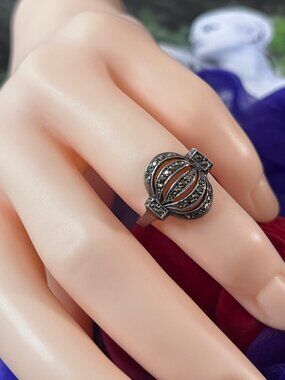 Vintage Art Deco Style Vintage Marcasite Ring Sterling Silver with the Mark 925